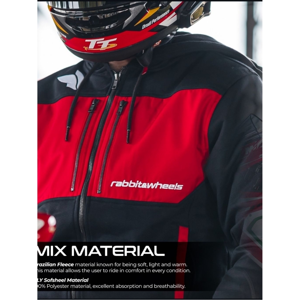 HOODIE ZIPPER RABBIT AND WHEELS TRITONE RED INCLUDE PROTECTOR
