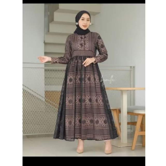 NEW Dress Brokat Gamis Katun Busui Friendly