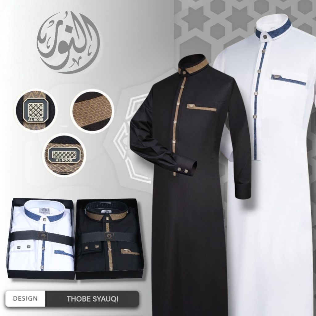 Best Seller | Baju Gamis / Jubah Al Noor Premium Katun Model Syauqi Putih dan Hitam + Box