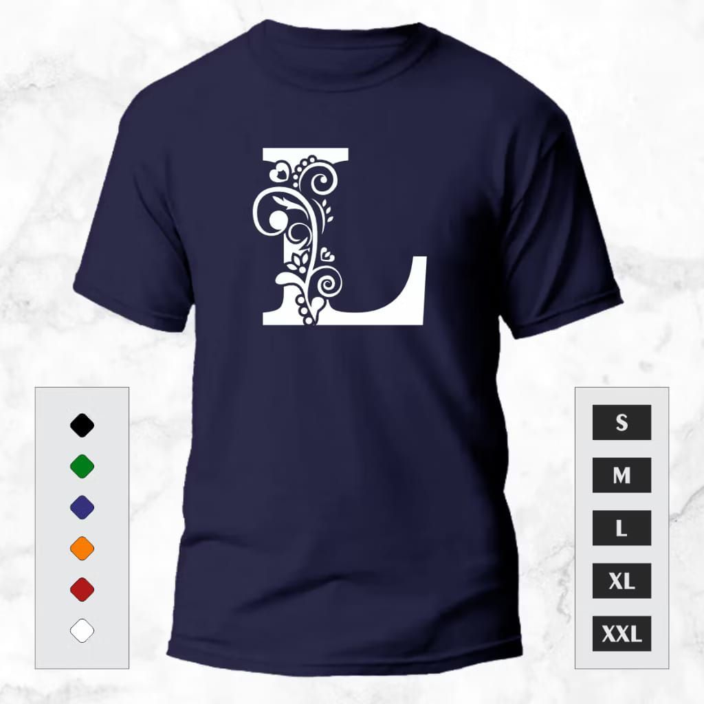 "KAOS DISTRO INISIAL NAMA HURUF L / KAOS KEREN KEKINIAN / UNISEX BAHAN COTTON COMBED 30s
