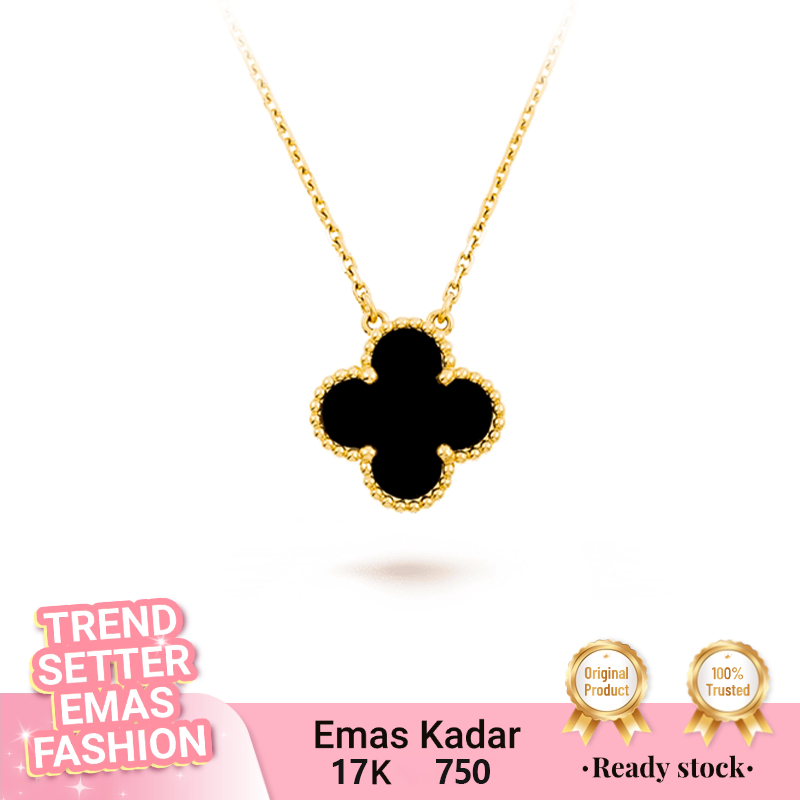 Kalung Emas Wanita Black Clover Mode Klasik Gold 17K