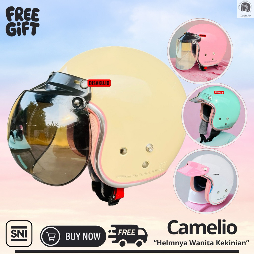 Helm Bogo Hijab Camelio List Chrome Wanita Cewe Dewasa Remaja SNI Original COD Trendy Kekinian