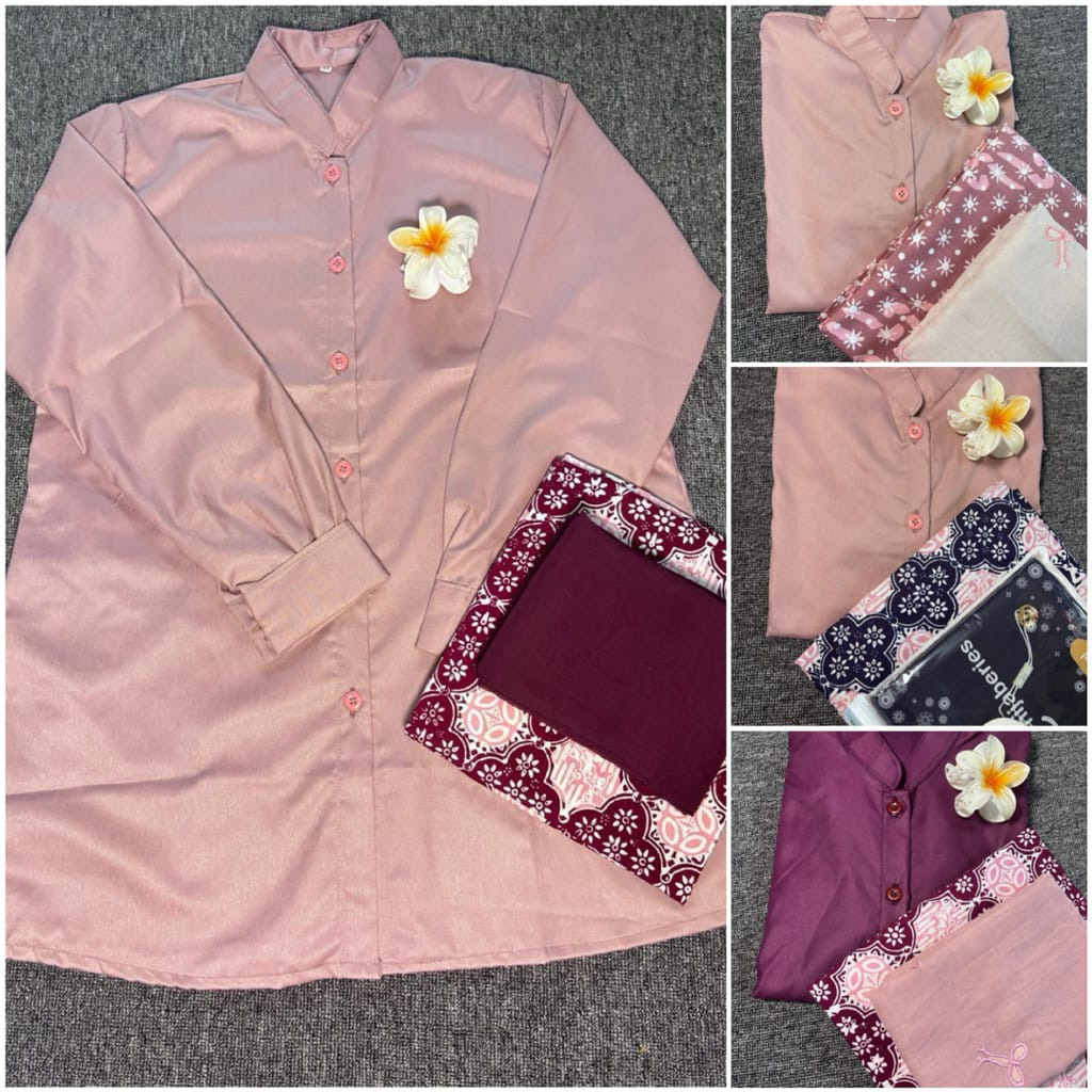 SETELAN BAJU SANTRI WANITA 3in1  ( baju + kerudung + sarung batik) NYAMAN DAN SOPAN