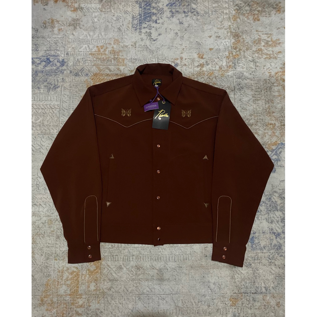 needles piping cowboy jacket double poly cloth brown
