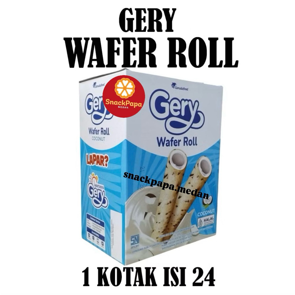 GERY SALUUT COCONUT ROLL [1 BOX ISI 24 PCS @6G] | GERY WAFER ROLL RASA TELUR DENGAN KRIM KELAPA | GE