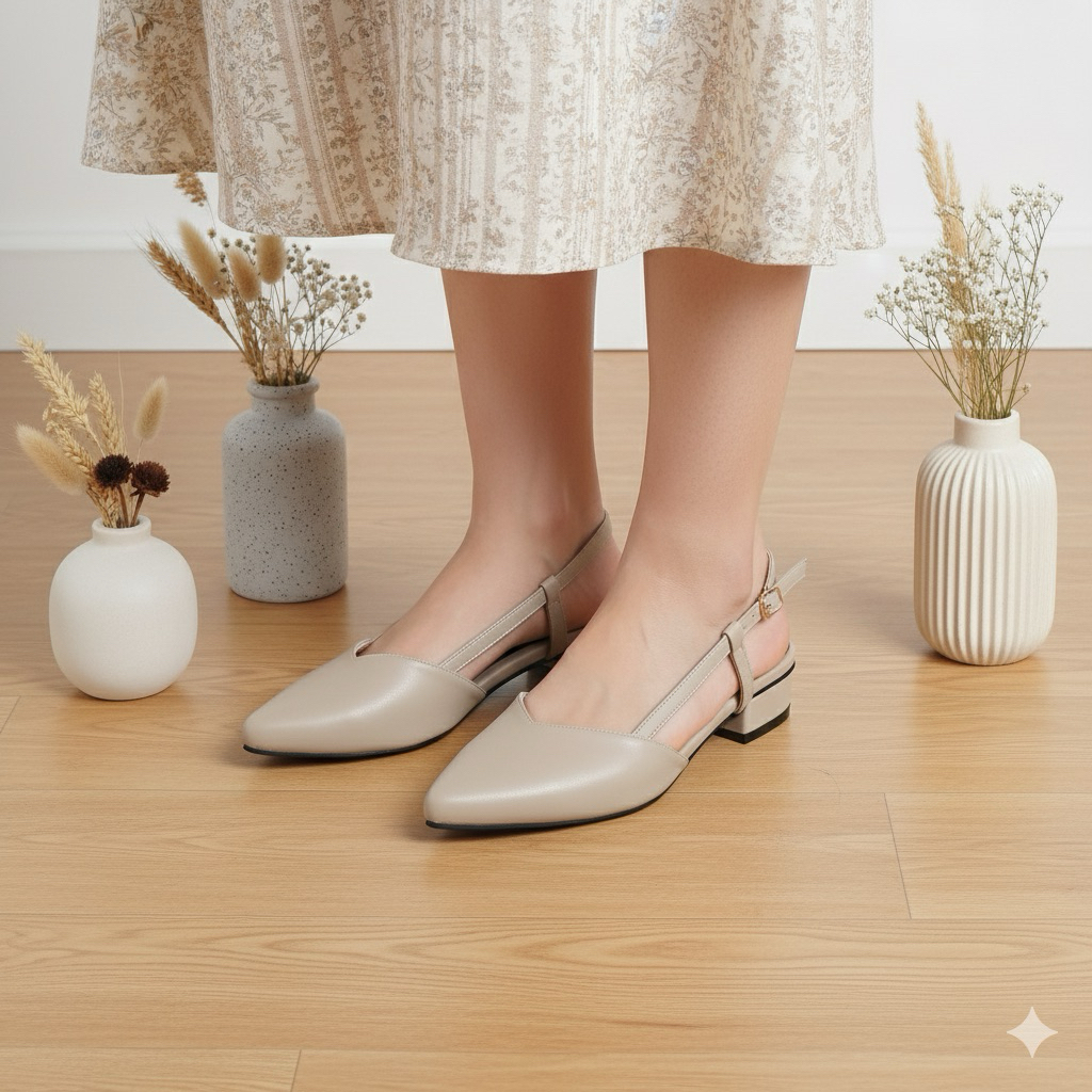 Moneil Nysha Mules - Sandal sepatu wanita lancip hak 3cm