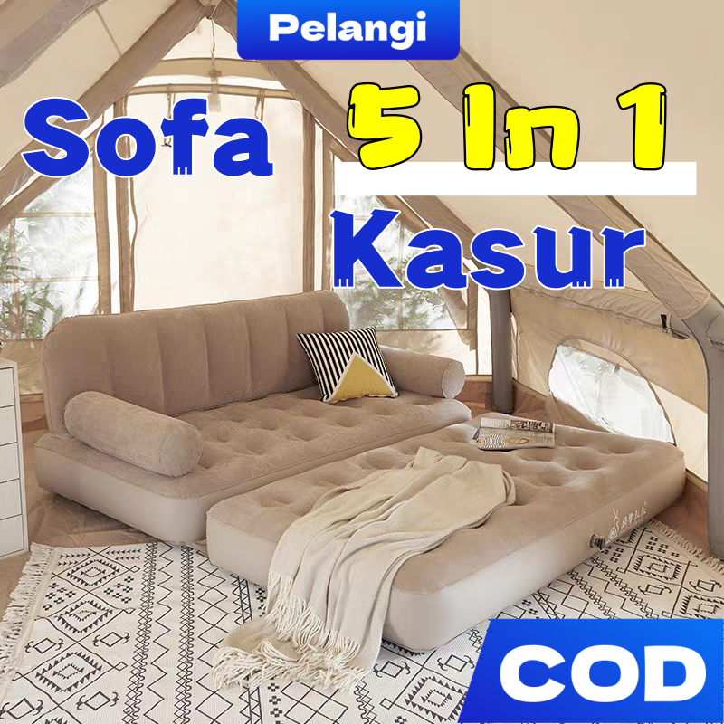 sofa udara kasur ganda camping 5 dalam 1 Dengan pompa listrik menggembung otomatis penggunaan multif