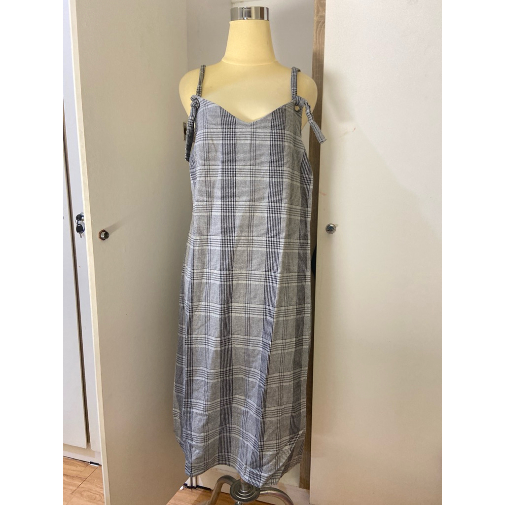 COTTON ON overall dress tartan checkered grey dress midi