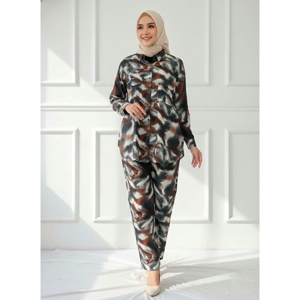 Senyum Pajama Haura Set Setelan Baju Tidur Wanita Piyama Dewasa Pakaian Tidur Set Kemeja Piyama Set 