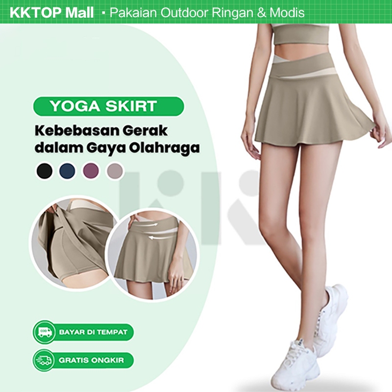 KKTOP - Rok Sport Wanita High Waist dengan Celana Dalam untuk Gym, Badminton, Padel (R001)