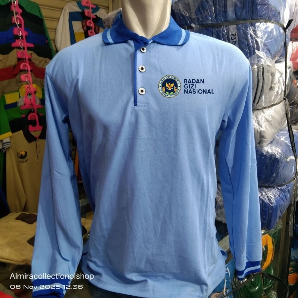 kaos BGN lengan panjang logo bordir seragam BGN badan gizi nasional