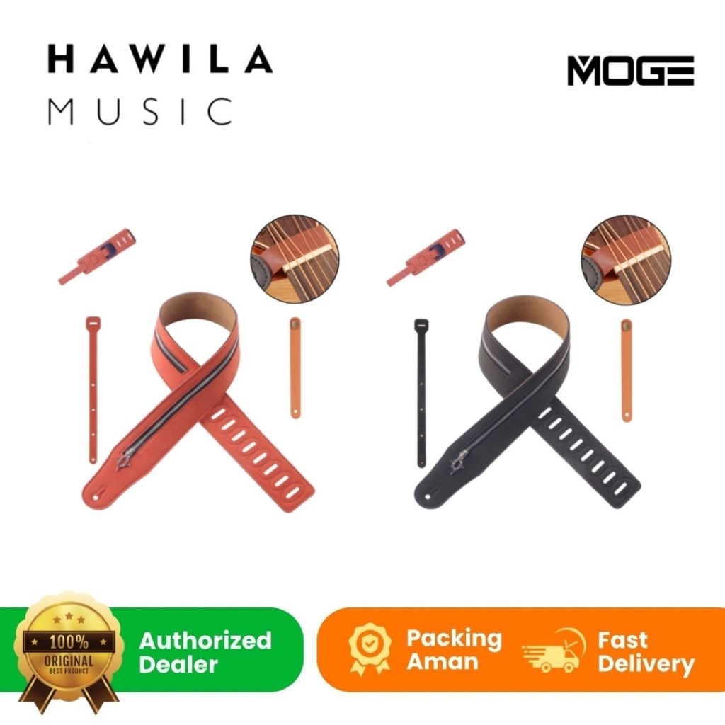 Tali Strap Moge Resleting RHS20 RHS 20 Koboi Kulit Strap Gitar Moge Bass RHS 21 Zippee