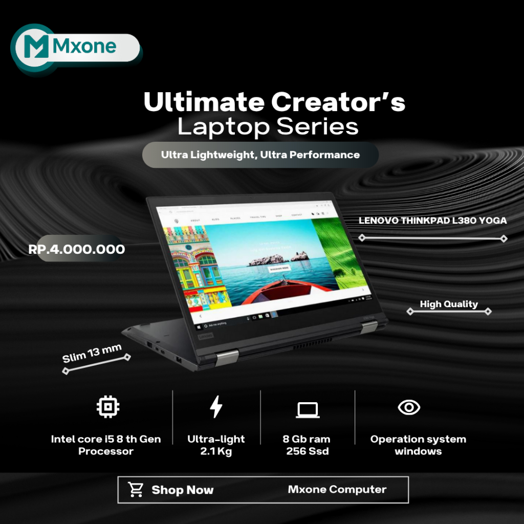 Laptop 2in1 Lenovo Thinkpad Yoga L380 L390 Core i7/ i5 Gen 8 SSD Touchscreen - Second Murah Bergaran