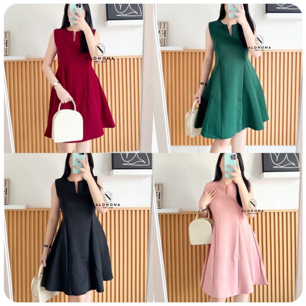 TASSY DRESS | MIDI DRESS WANITA IMLEK CNY CHRISTMAS NATAL MAROON MERAH HIJAU HITAM EMERALD GAUN