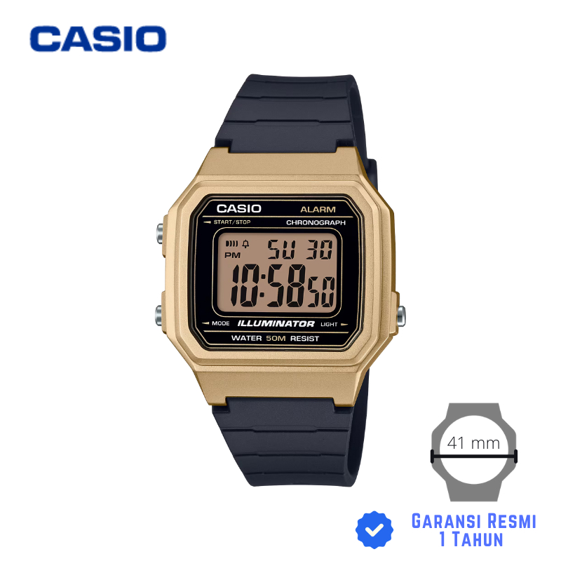 JAM TANGAN CASIO W-217HM-9A HITAM GOLD - W 217HM 9AVDF Strap Karet