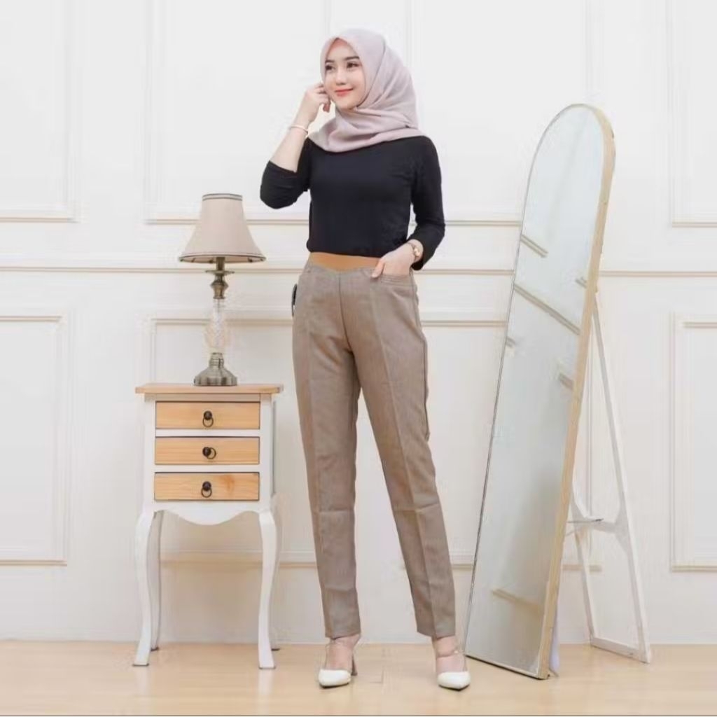 Celana kerja wanita pinggang karet formal/celana kerja karet pinggang/celana kerja formal pinggang k