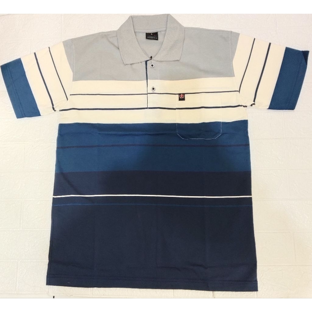 Kaos kerah Pria Dewasa Motif  Garis,Kaos Kerah Saku Lengan Pendek Pria