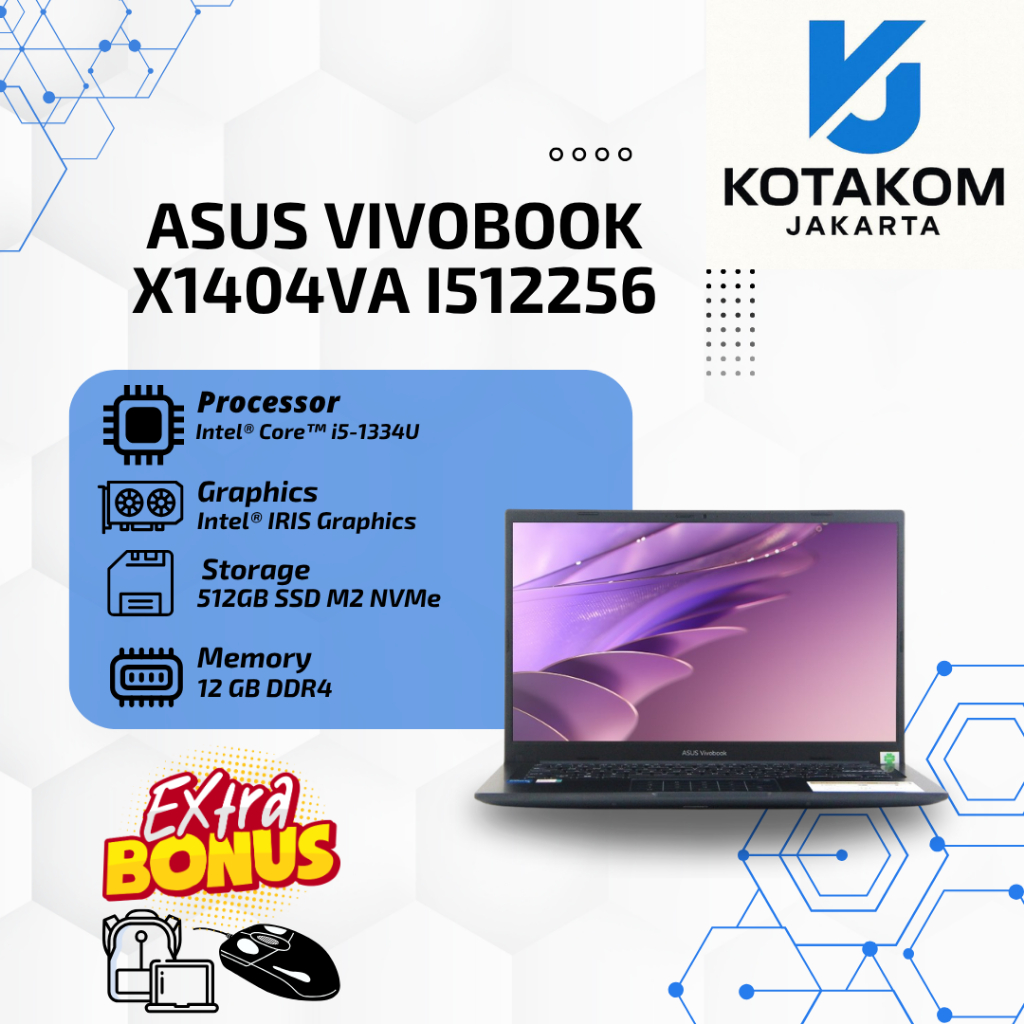 Laptop ASUS Vivobook  X1404VA-I512256 i5 Gen 13 12GB / 512GB SSD / Win11 – Laptop Kencang & Ringan T
