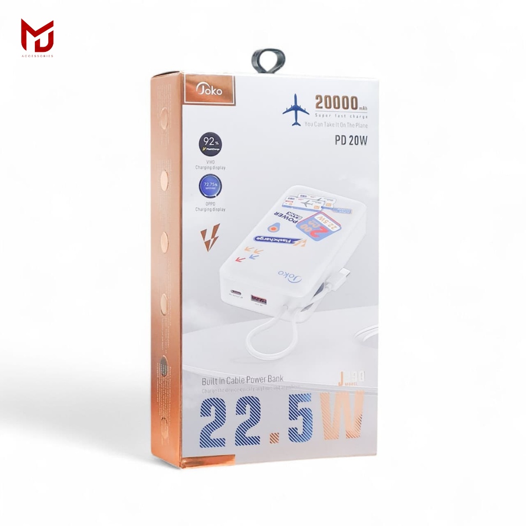 JOKO Power Bank 20000mAh J29Q series Fast Charging Dual Output Kabel Type C - Putih      -MJ-