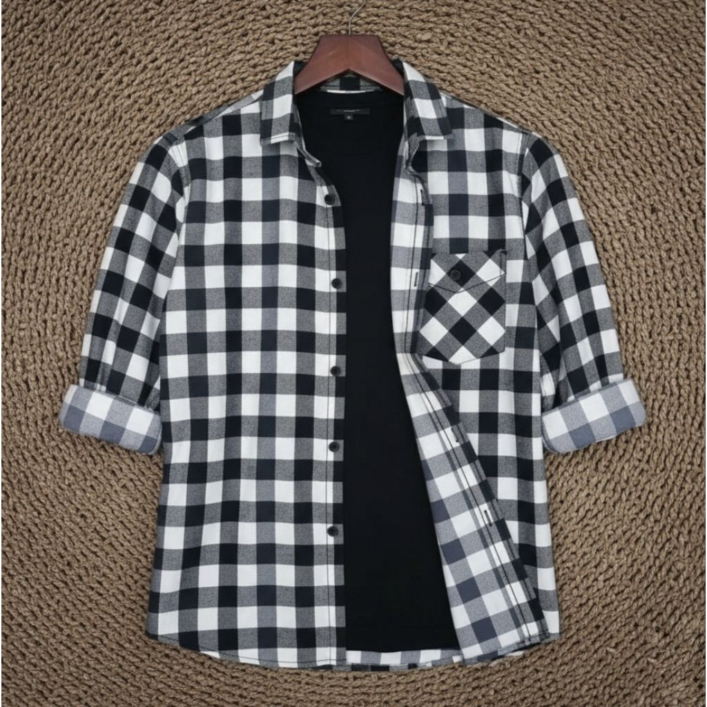 F2D Kemeja Flanel Navy White Elegant Best Seller / flanel/hem pria/ flanel pria/ kemeja flanel/ eigh
