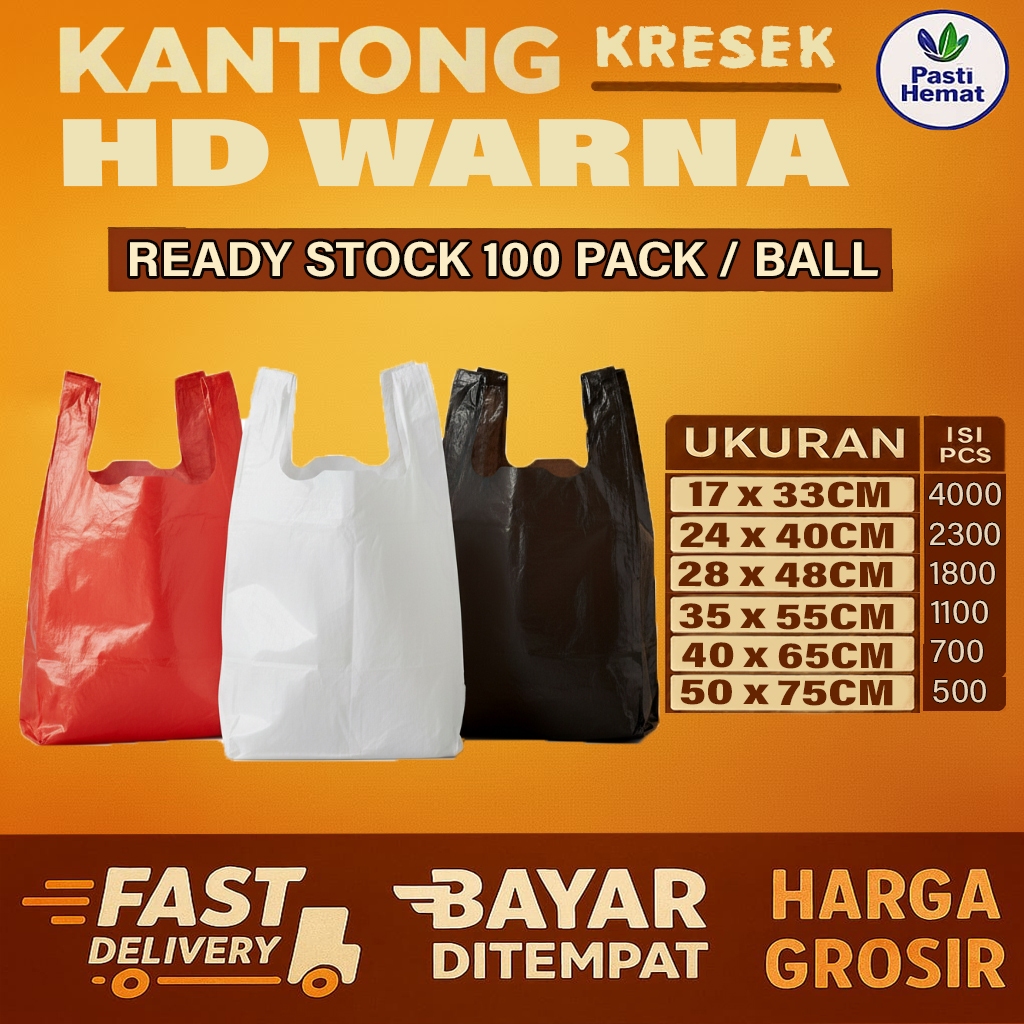 Kantong Kresek Plastik Hitam Merah Putih | Kantong Kresek Serbaguna Paket 1 Ball