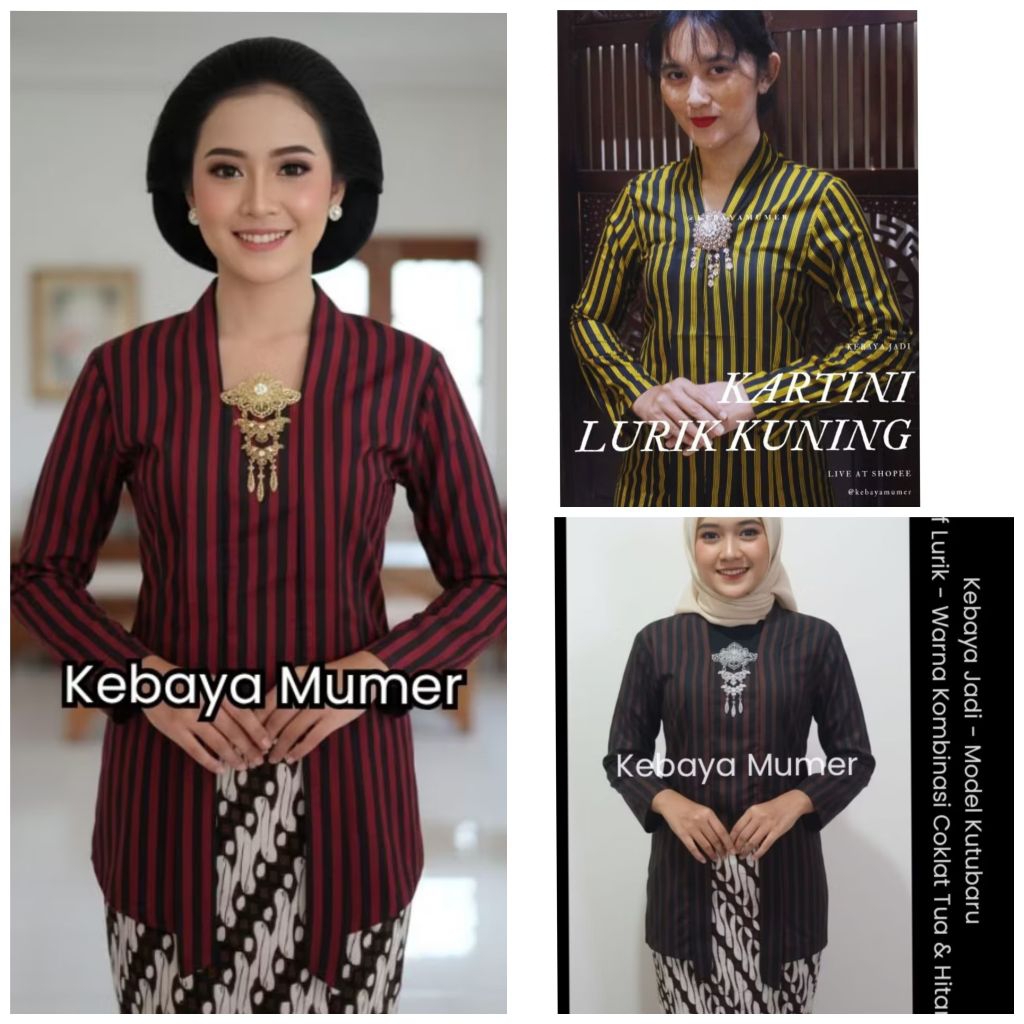 KEBAYAMUMER Kebaya Motif Lurik Model Kutu baru kartini Baju Adat Jawa Tradisional Bahan Katun Tidak 