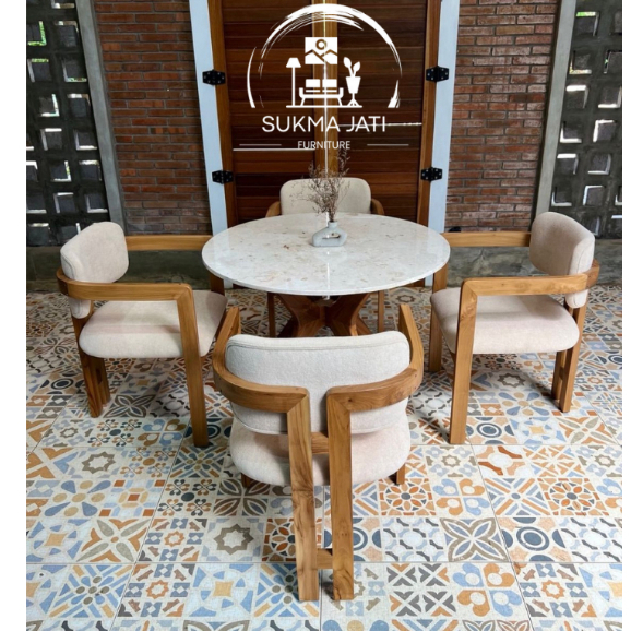 Set meja makan marmer bundar 4 kursi || dining set meja marmer || meja makan marmer minimalis modern