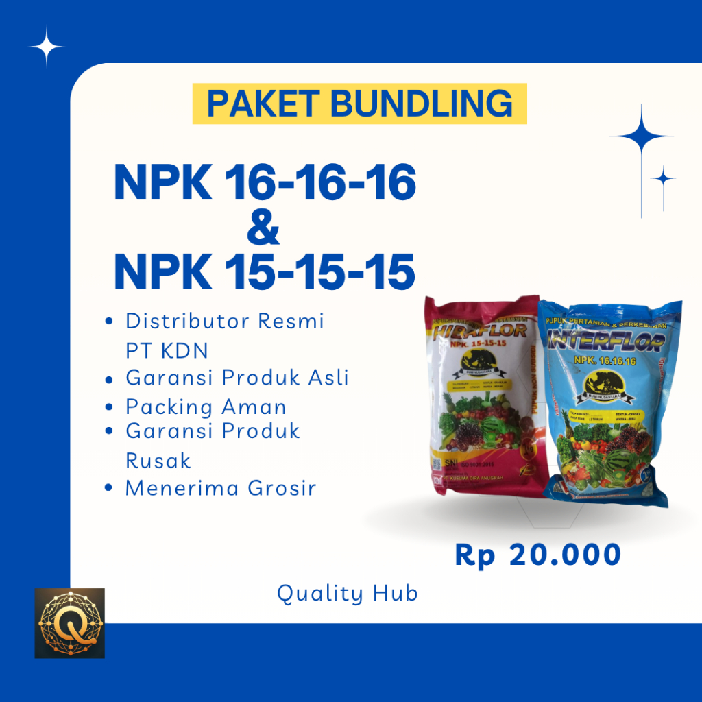 Pupuk NPK 16-16-16 & Pupuk NPK 15-15-15 Kemasan 1kg [PAKET BUNDLING]