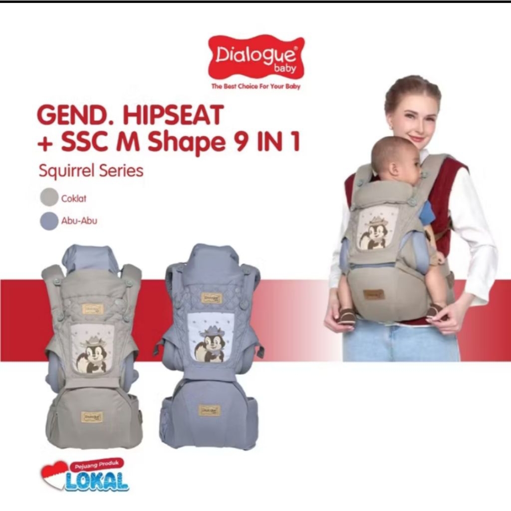 Dialogue Baby DGG4339 Squirrel Series Gendongan Bayi Hipseat + SSC M Shape 9in1 Gendongan Depan Bayi