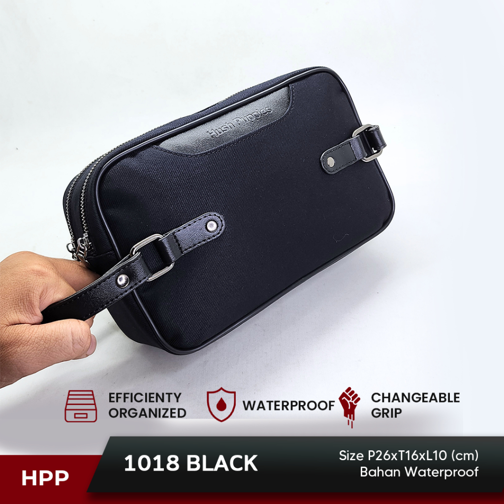 Handbag Pria | Hush Puppies 1018 Hitam Elegan | Tas Tangan Cowok | Clutch Pria Premium