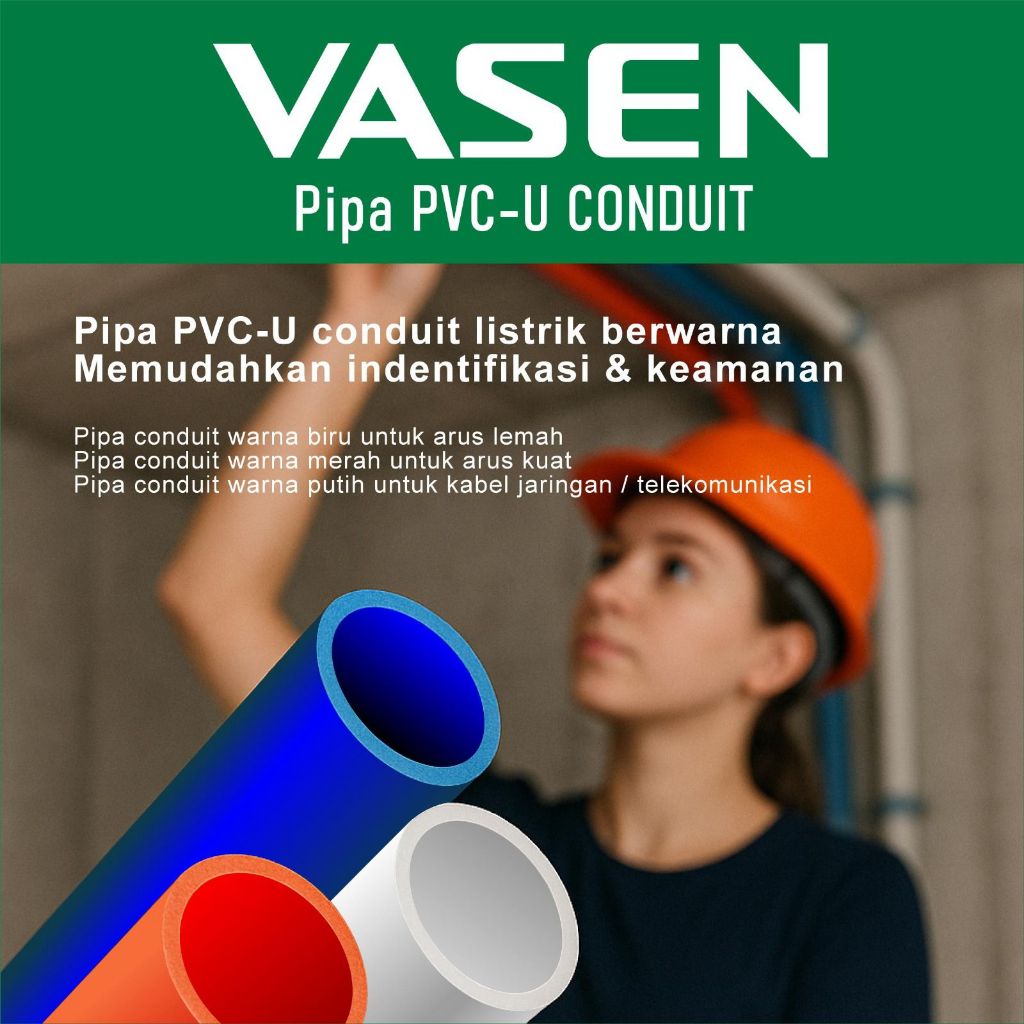 Pipa Conduit 20mm Panjang 3 meter 20 mm / Pipa Kabel Listrik Dinding Biru Merah Putih Vasen