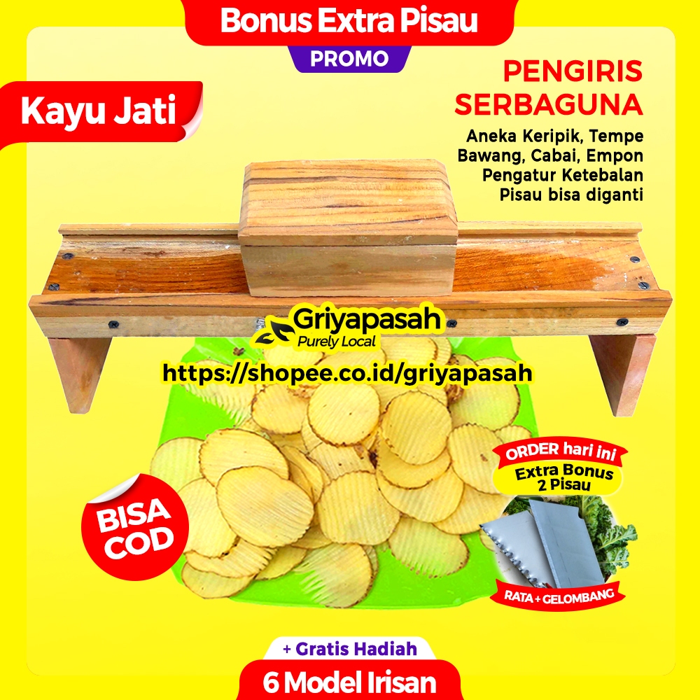 GRIYAPASAH Pemotong Pengiris Keripik Kentang Rata Bergelombang Hasil Super Tipis