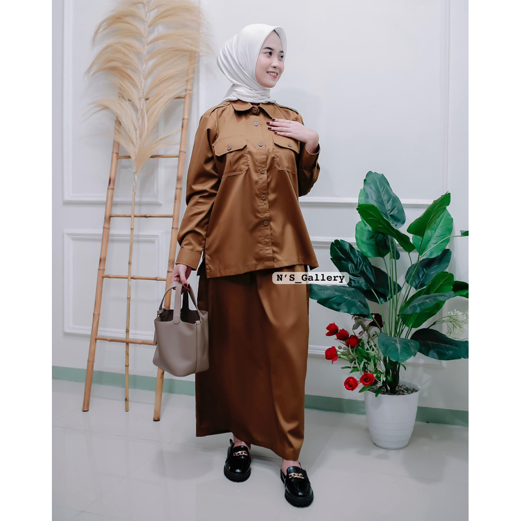 Seragam Khaki PNS Wanita Baju Dinas Pemda Wanita Seragam PNS Wanita Setelan PNS Wanita Saku Dada | B