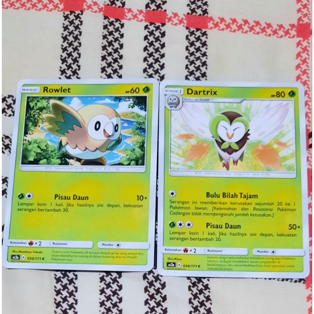 Kartu Pokemon Rowlet Dartrix As2a bahasa indo tcg