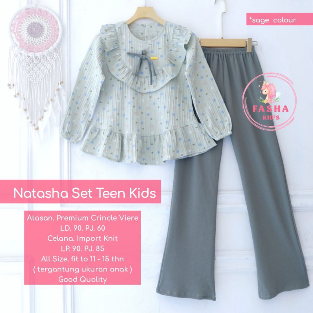 NEW FASHA NATASHA SET ANAK SETELAN ANAK REMAJA CELANA KNIT + TUNIK CRINGKEL MOTIF LUCU USIA 10-15 TA