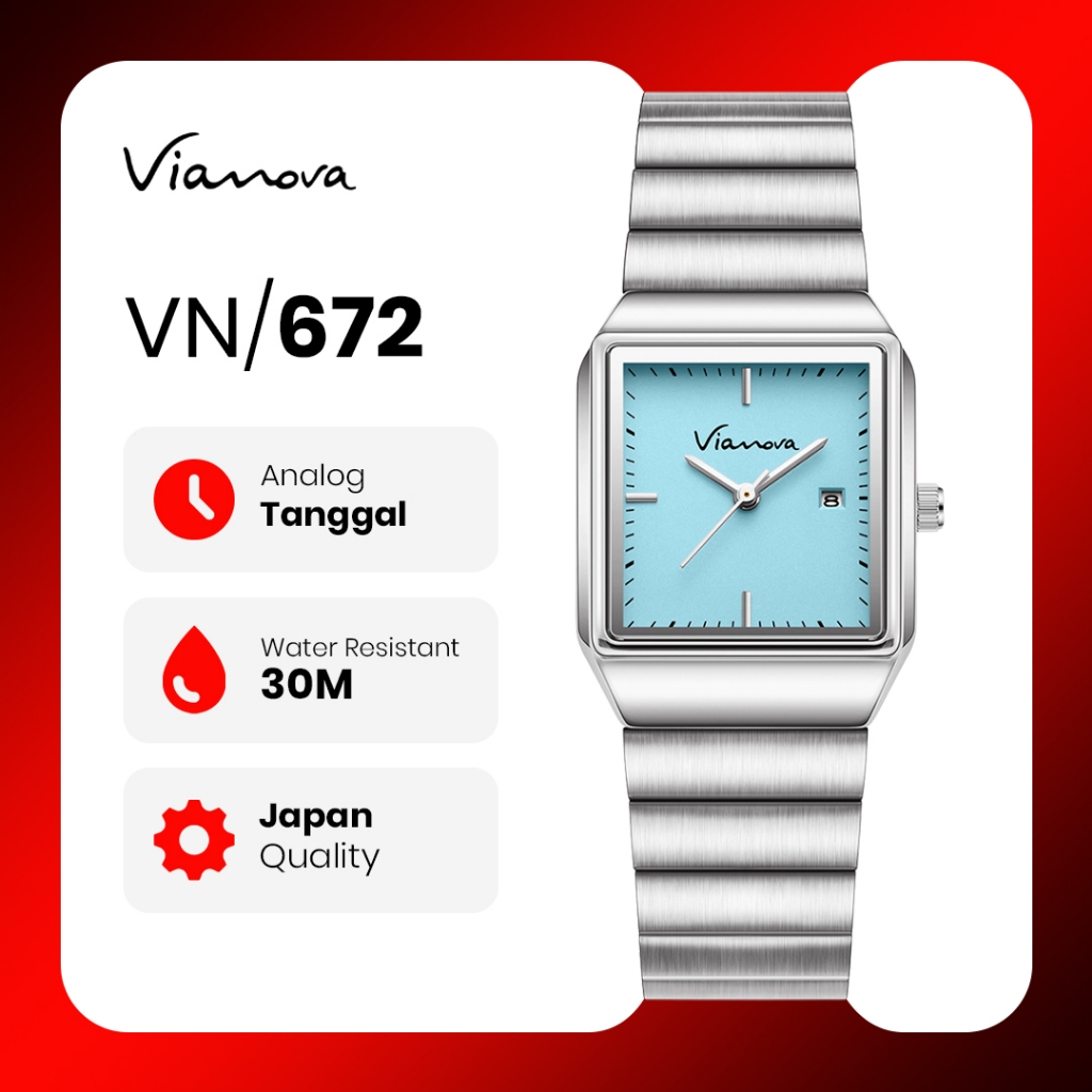 VIANOVA Watch Jam Tangan Rantai Wanita Kotak anti air standard Jepang 672 Jam Analog Cewek