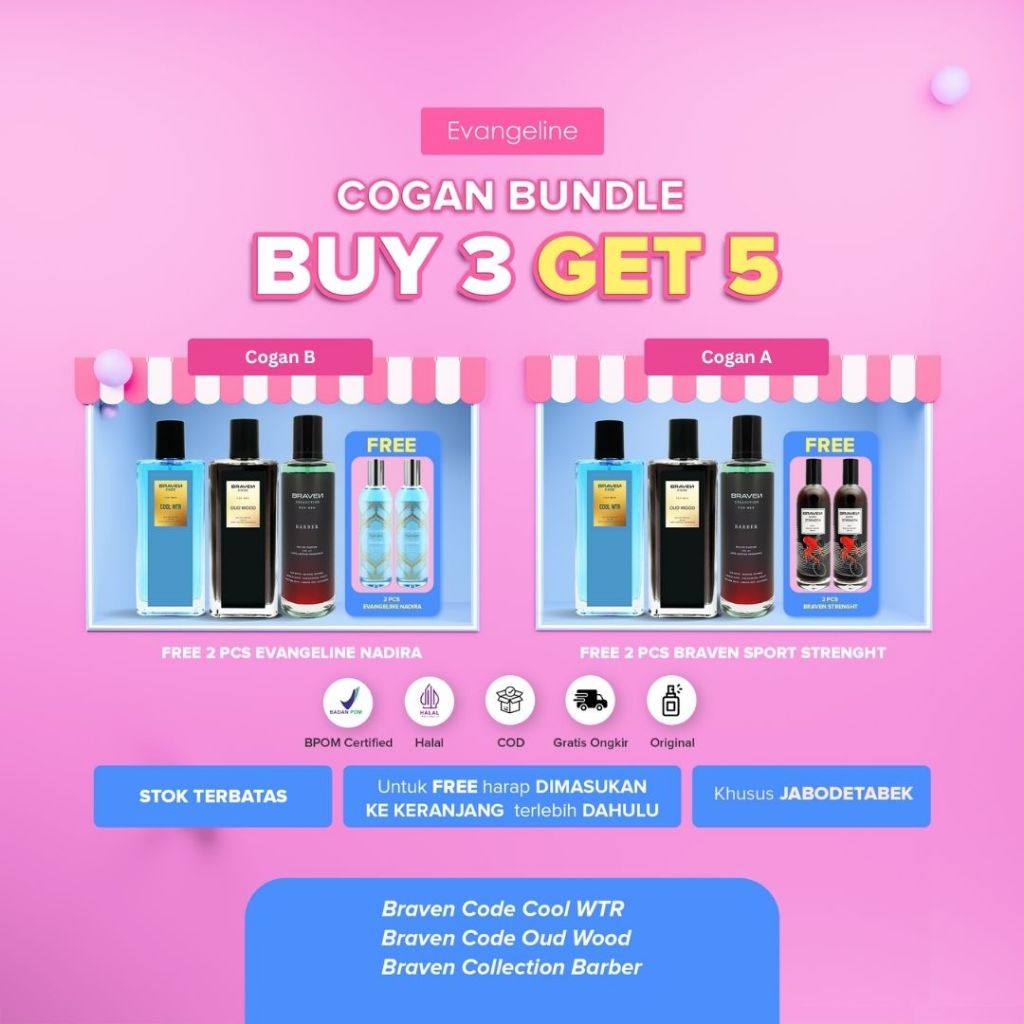 [COGAN BUY 3 GET 5] Cowok Ganteng Bundle | Braven Eau De Parfum 100ML - Cool WT - Barber - Oud Wood 
