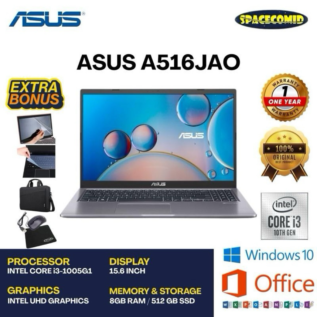 ASUS A516JAO [CORE I3-1005G1] 8GB RAM | 512GB SSD | 15.6 INCH | FREE ACC