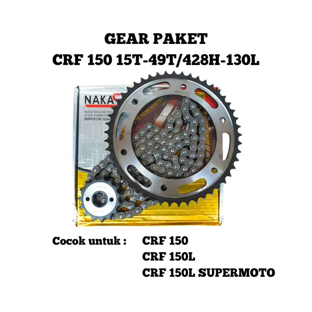 GEAR PAKET / GIGI TARIK KOMPLIT / GEAR SET SEPUHAN CRF 150 / CRF 150L / CRF 150 SUPERMOTO 15T-49T/42