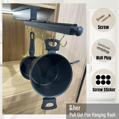 Rak Laci Gantung,Rak Gantung Alat Dapur & Periuk , Rak Gantung Panci 6-Hook Untuk Kabinet Bawah Meja