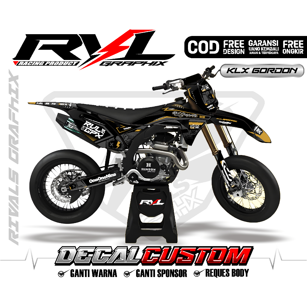 Decal Sticker klx gordon full body custom hitam kombinasi gold