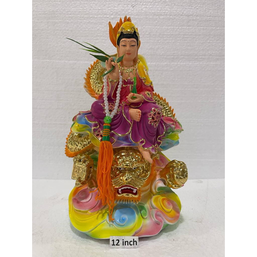 patung Dewi kwan im duduk  naga / Ling tau kwan im 12in fiber