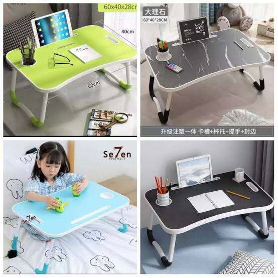 Meja Laptop Kerja Belajar Portable 3 lubang Besar Lipat Karakter serbaguna Cod