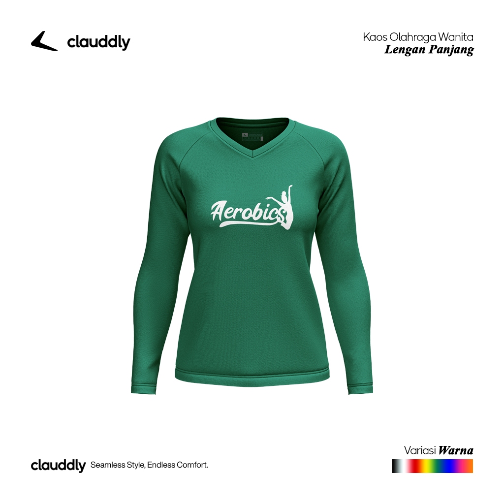 Clauddly Kaos Olahraga Wanita Warna Hijau Botol Panjang Kaos Aerobics Running Senam Lari Size Jumbo