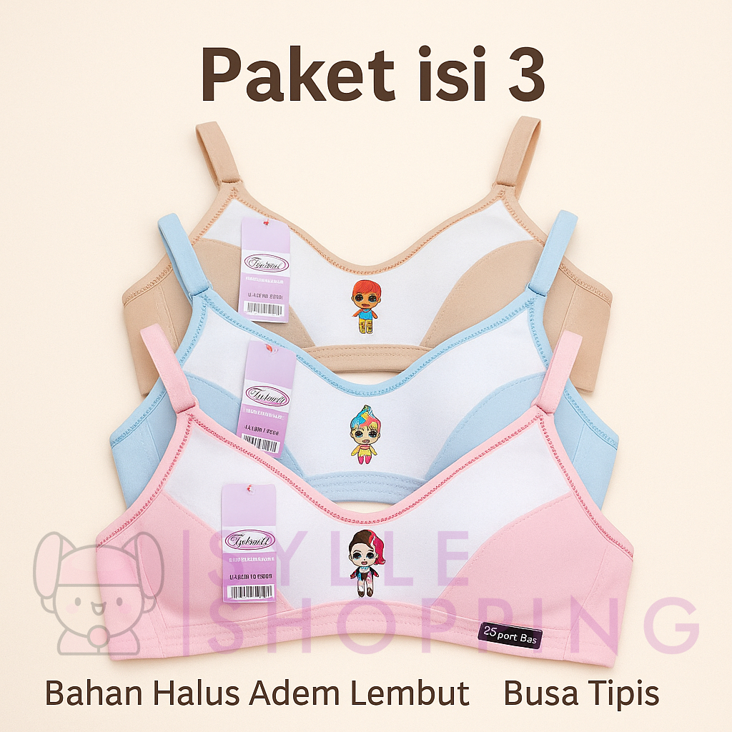 Sylle - ( PAKET ISI 3 PCS ) SPORT BRA ANAK CEWE SD SMP REMAJA ABG MURAH KARAKTER LUCU TRILAND