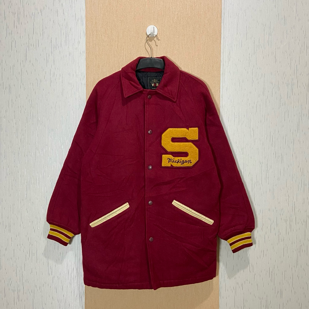 70s VAN JAC Long Varsity Wol Jacket / Size L