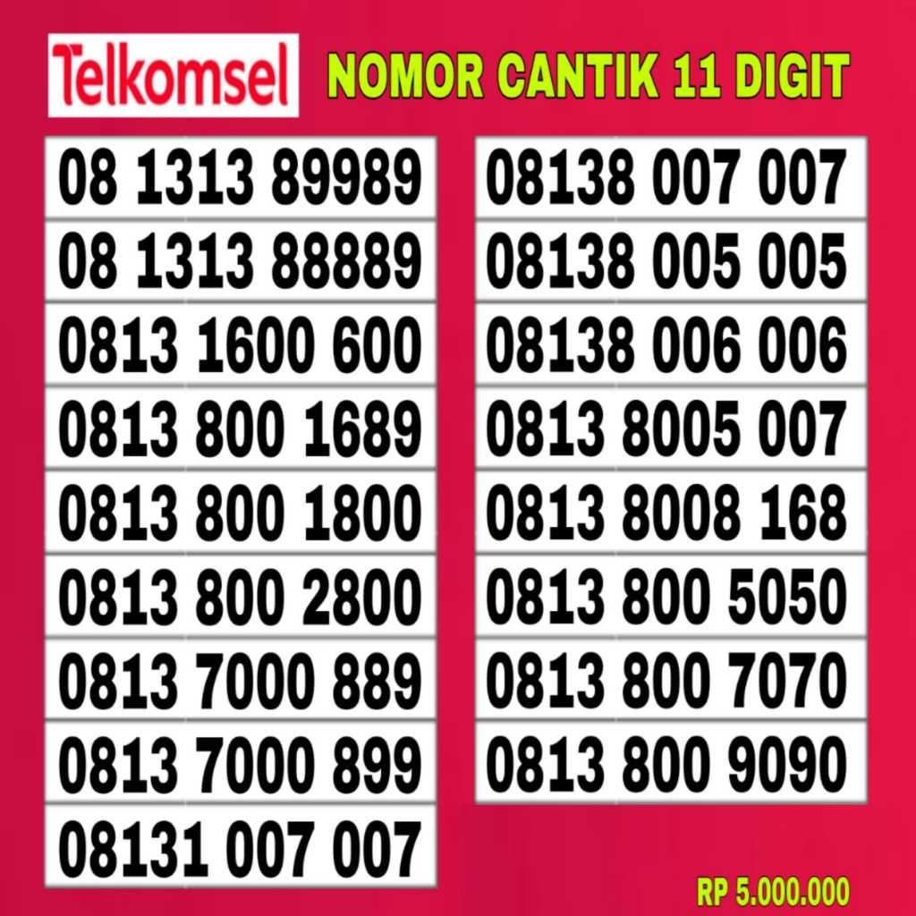 Nomor cantik kartu perdana simpati telkomsel prabayar 11 angka