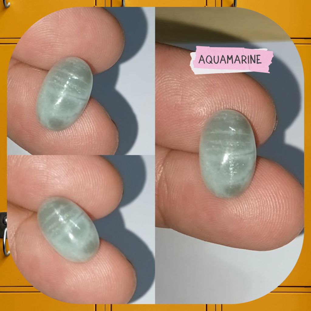 Batu Permata Aquamarine Cat Eye Asli Natural