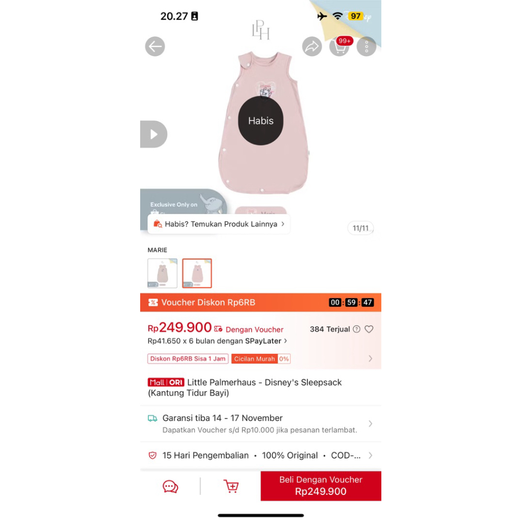 PRELOVED SLEEPSACK LITTLE PALMERHAUS