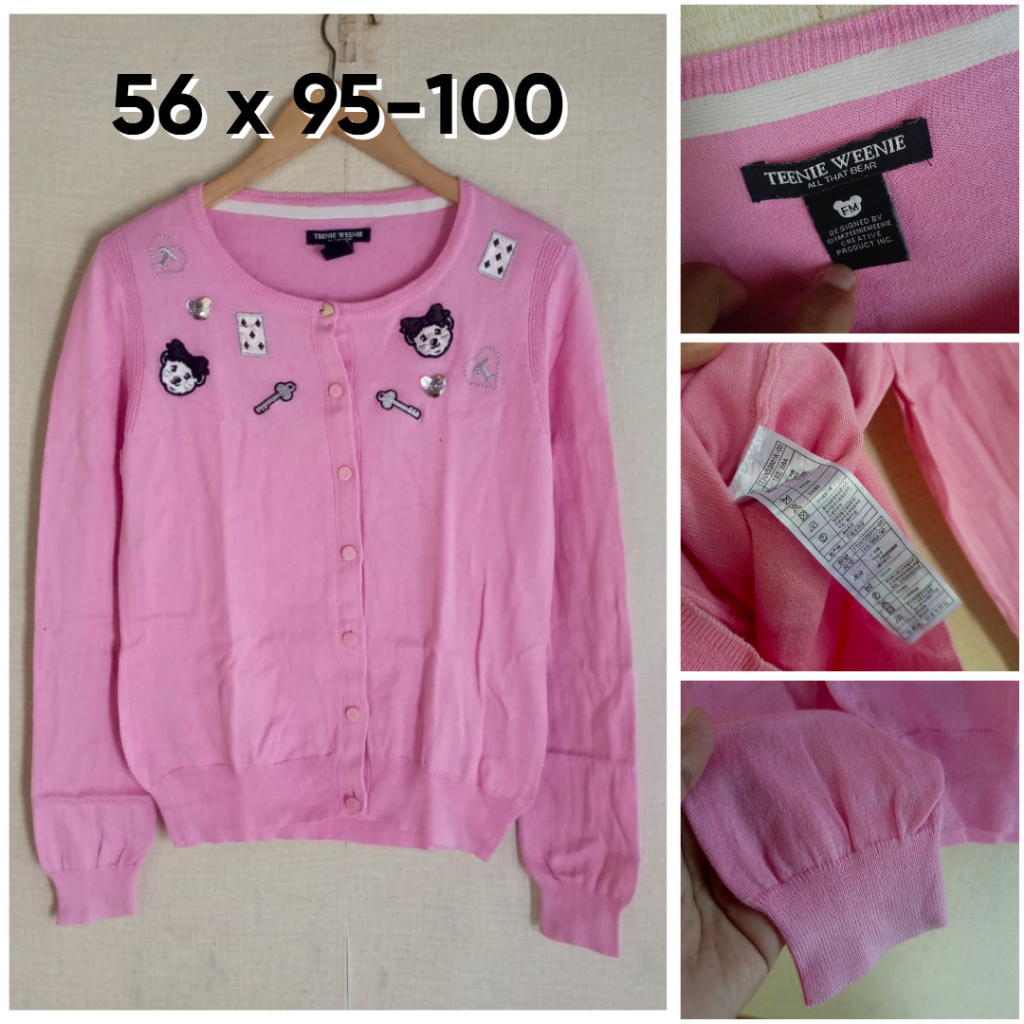 Cardigan Teenie Weenie Pink Bordir O Neck Size M Wanita Knit OB847